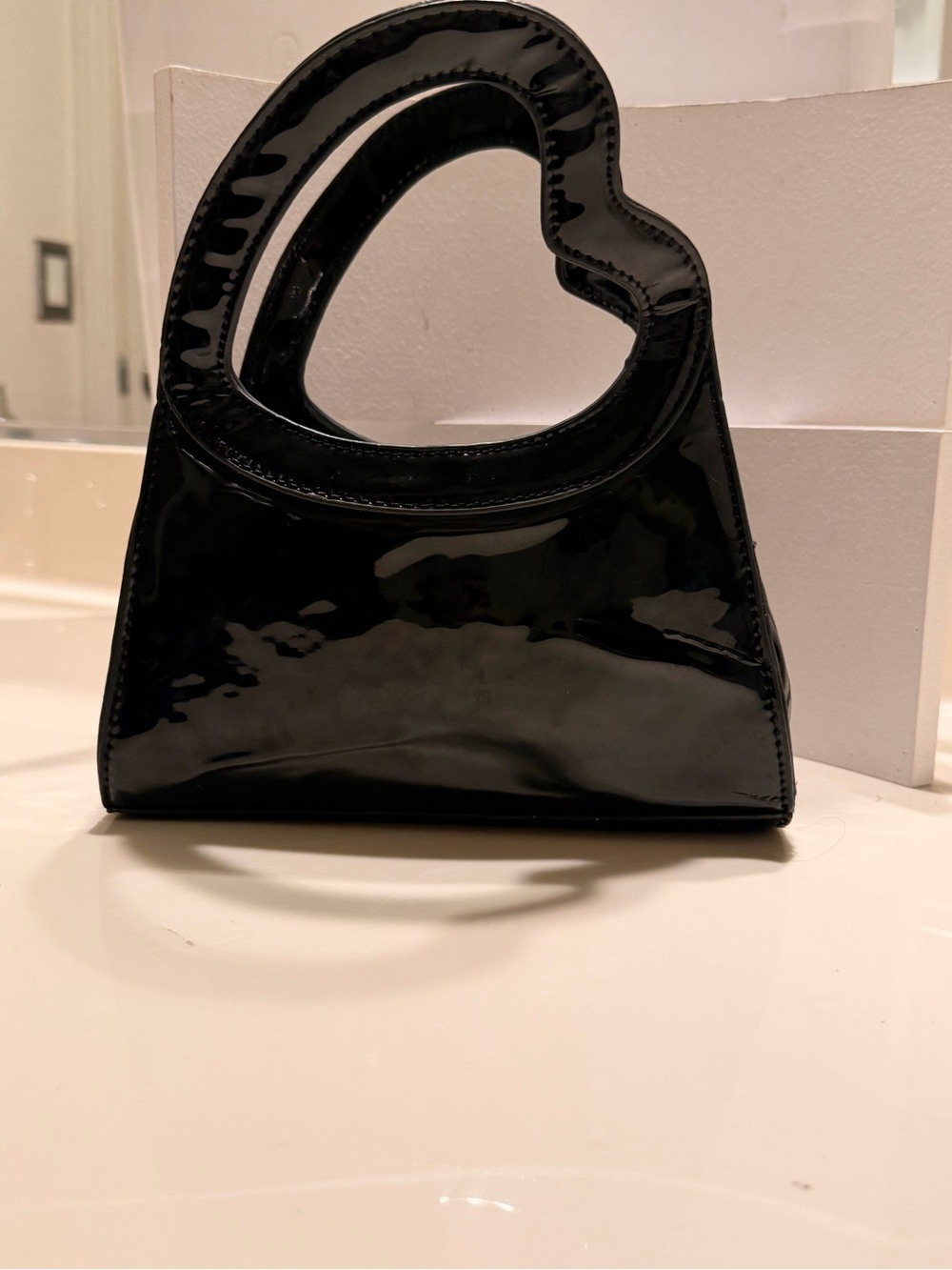 Heart-Handle Mini Tote in Black Patent